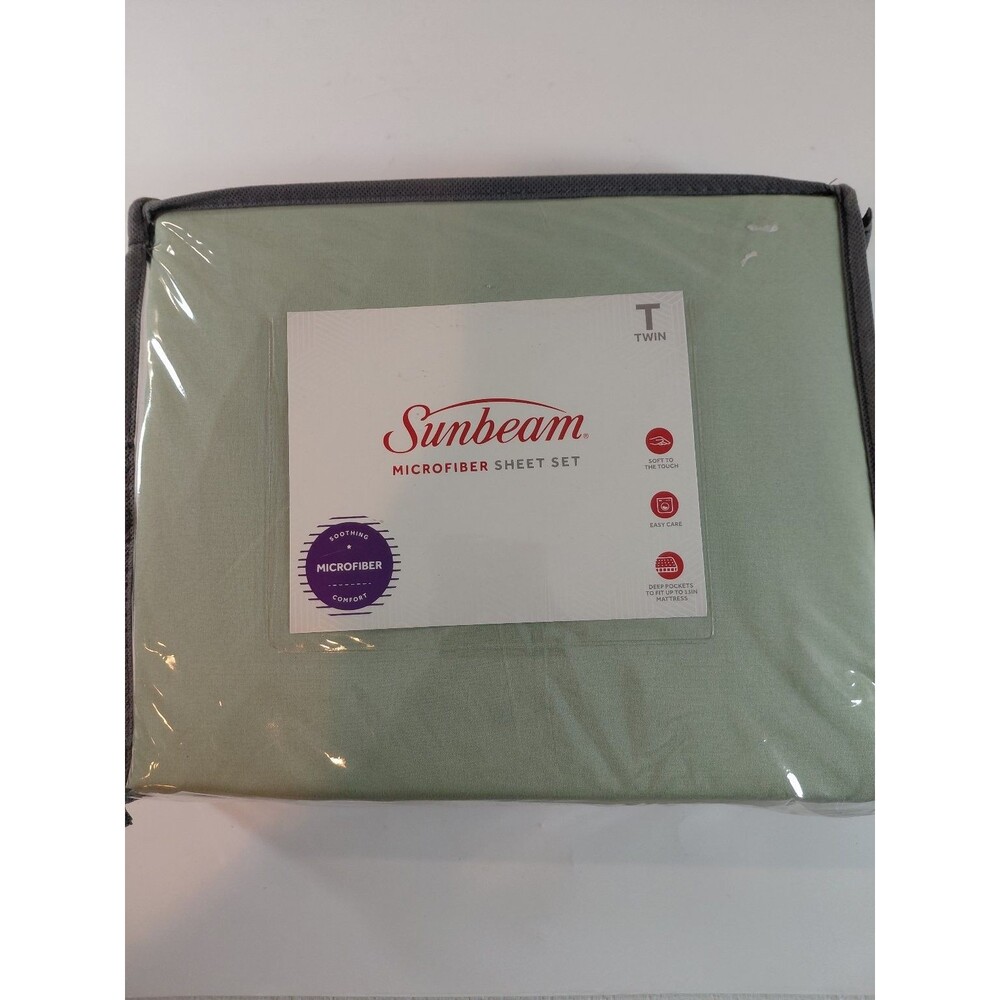 Sunbeam Twin Microfiber Sheet Set Laurel Green Soft Deep Pocket Easy Care New